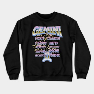 Gemini Retro 90s Band Zodiac Birthday Traits Lightning Crewneck Sweatshirt